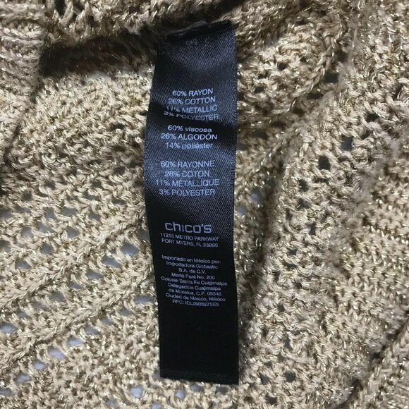 Chicos Travelers Womens Sweater Size 0 Small 4 Gold 3/4 Dolman Sleeve Open Knit - Picture 4 of 7